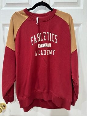 Fabletics Burgundy and Tan Colorblock Athletic Academy Sweatshirt
